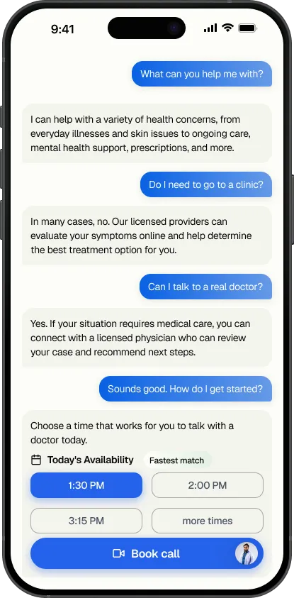 Example Doctronic UTI consultation on iPhone