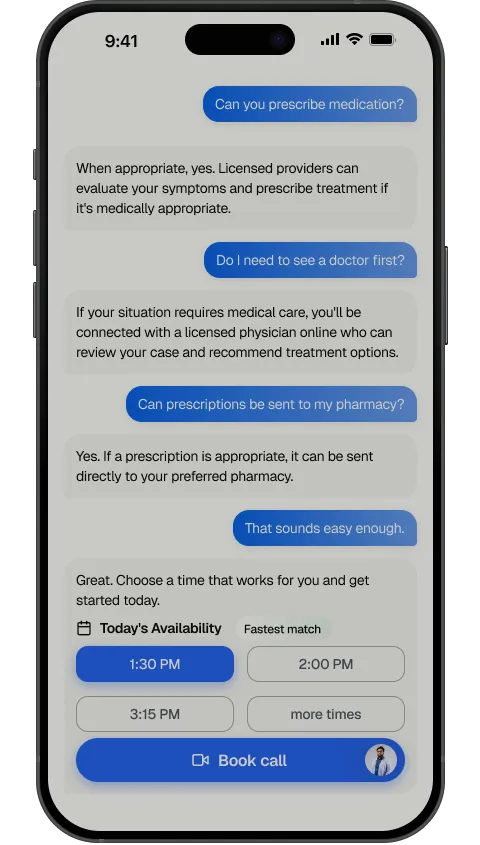 Doctronic symptom assessment on iPhone